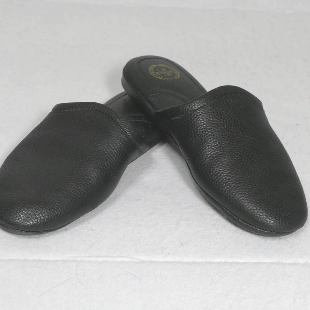 LB Evans Men Aristocrat Scuff Slippers 11EEE Black Leather Loungewear 3036 Luxe